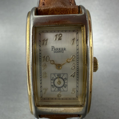 Parker Tank Watch Women 20mm Silver Dial Gold Tone Small Seconds New Battery1
