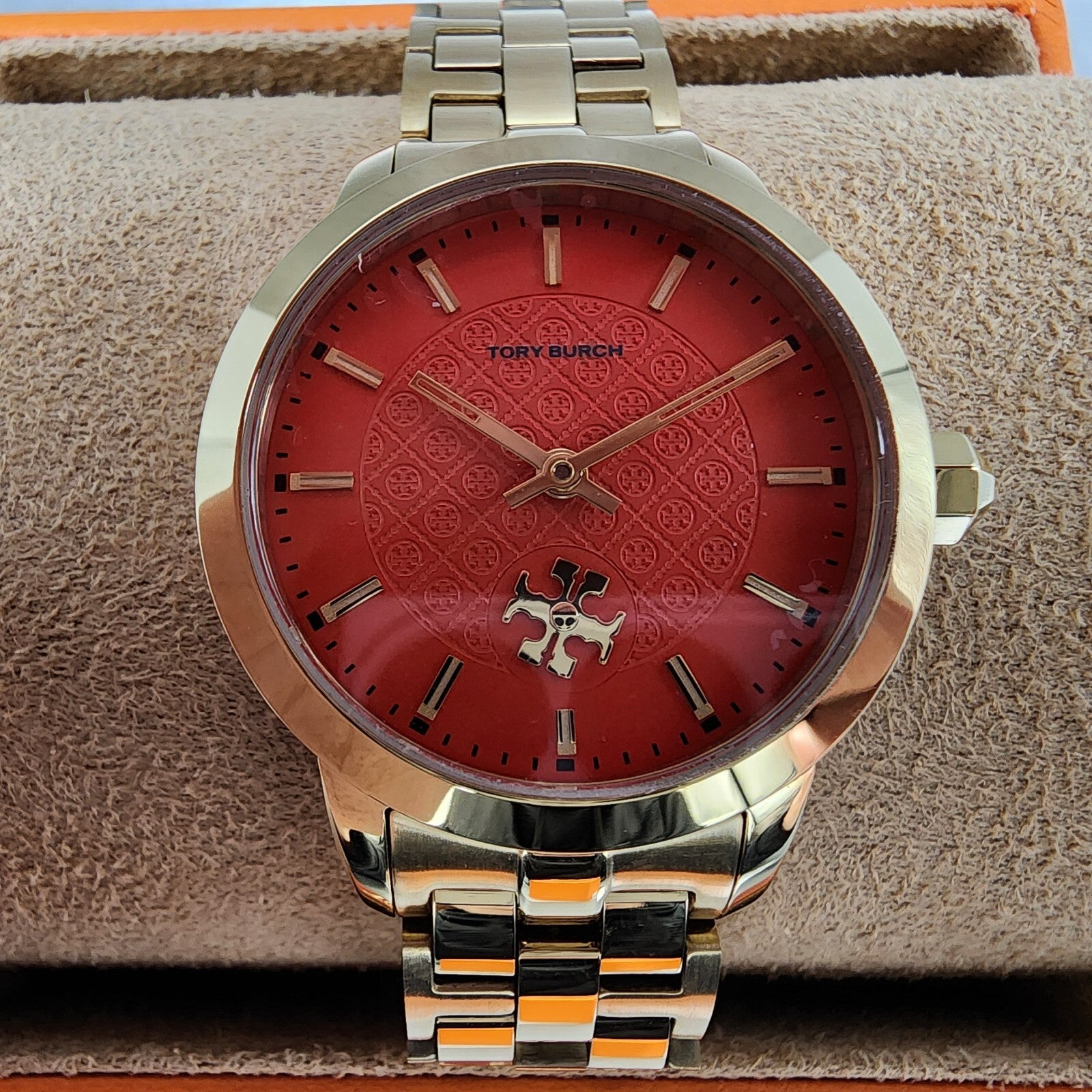 Tory Burch The Tory Watch Women 34mm Red Dial Gold Tone Round TBW10561