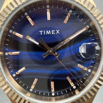 Timex Waterbury Legacy Watch Women Blue Dial Rose Gold Tone Date Round New Batt1