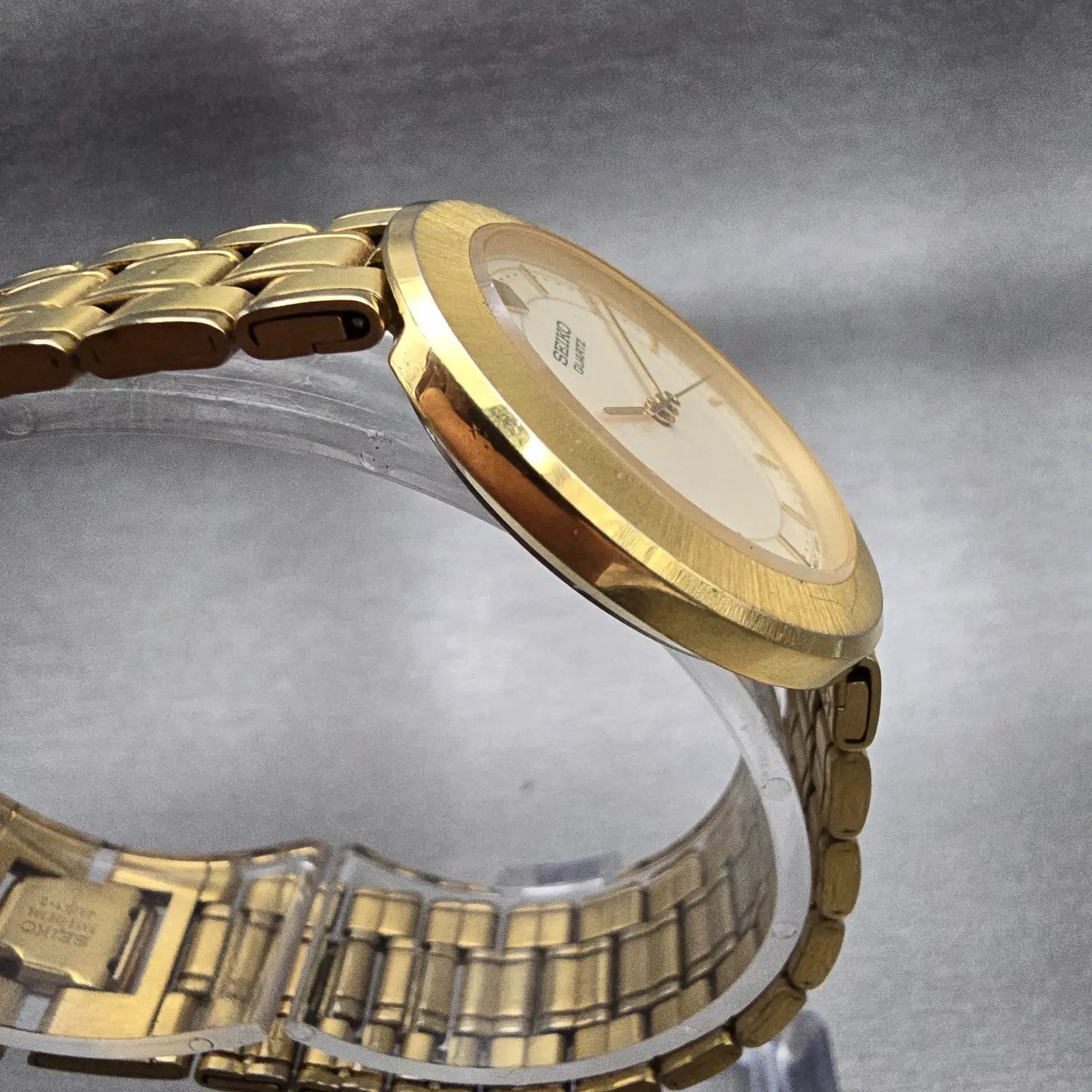 Seiko Watch Men 31mm Cream Dial Gold Tone Round 5Y95-6110 New Battery Vintage3