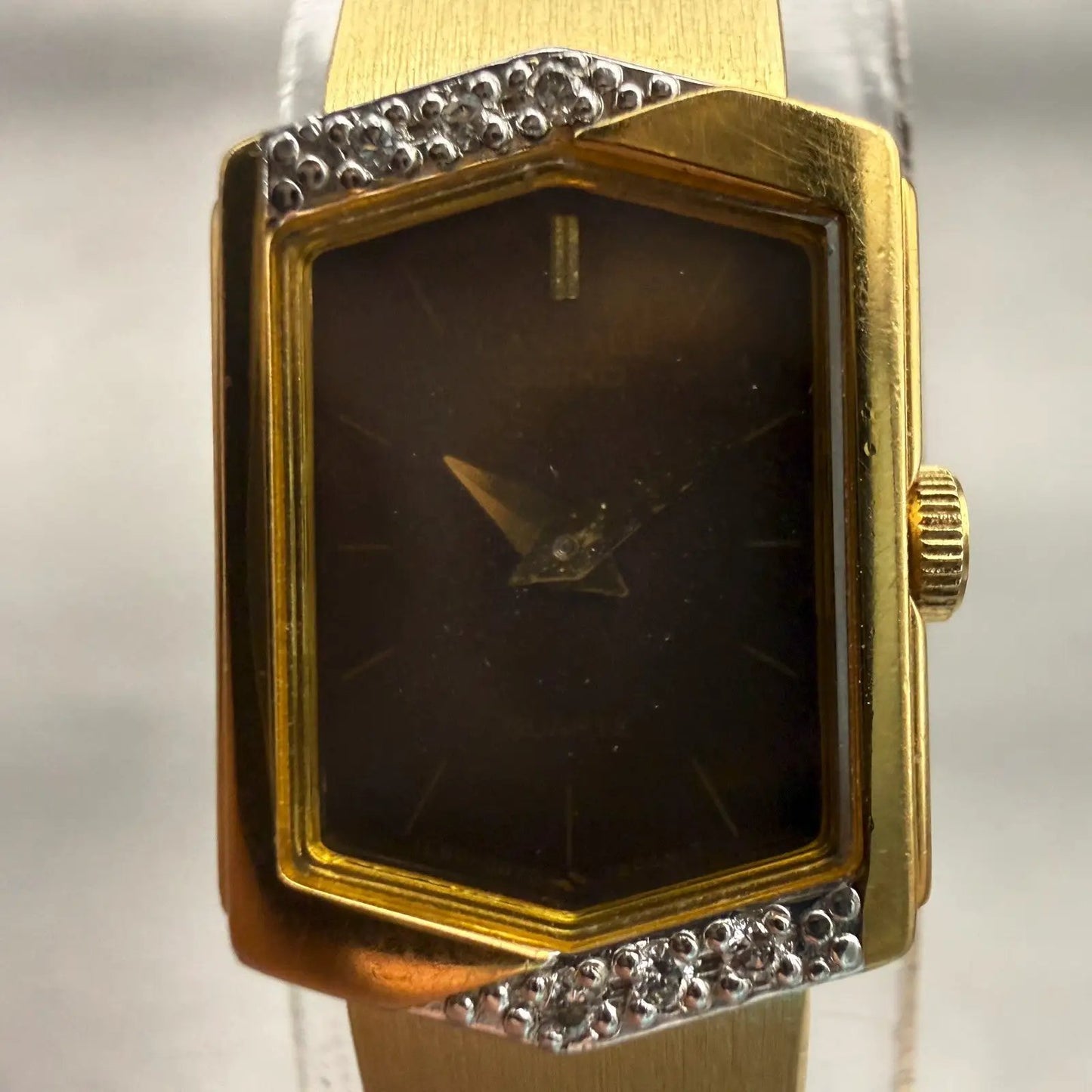 Seiko Watch Women 13mm Brown Dial Gold Tone Rectangle 1850-5039 New Battery VTG1