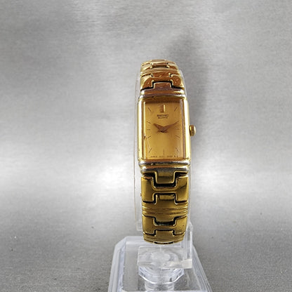 Seiko Tank Watch Women 14mm Gold Dial Gold Tone Rectangle 1E206940 New Battery5