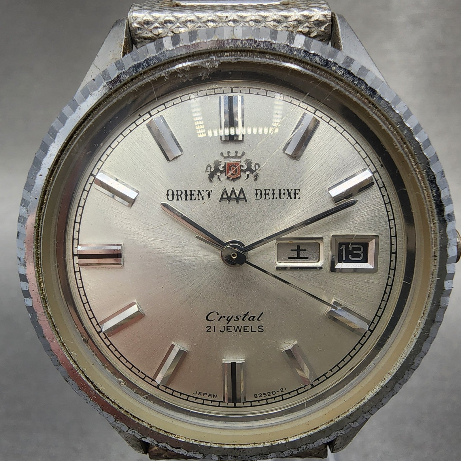 Orient AAA Deluxe Crystal Watch Men 36mm White Dial Silver Daydate READ!!!! Runs1