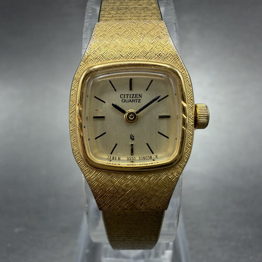 Citizen CQ Watch Women 17mm Champagne Dial Gold Tone 3220-322355 New Battery0