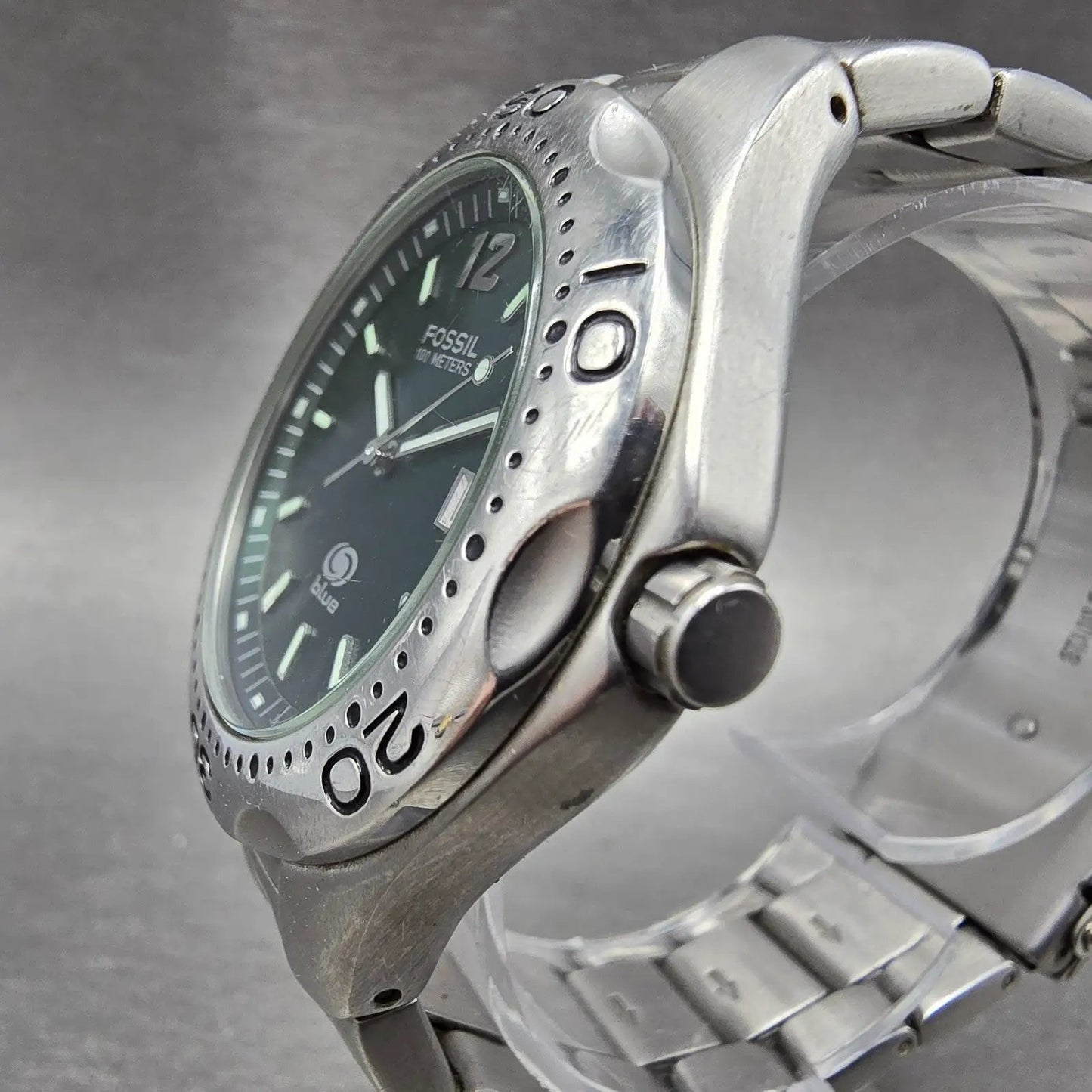 Fossil Blue Dive Watch Men 41mm Green Dial Silver Tone Date AM-3492 New Battery3
