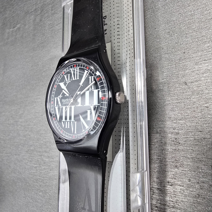Swatch Gessetto Watch Men 34mm Black Dial Black Case GB155 New Battery NOS4