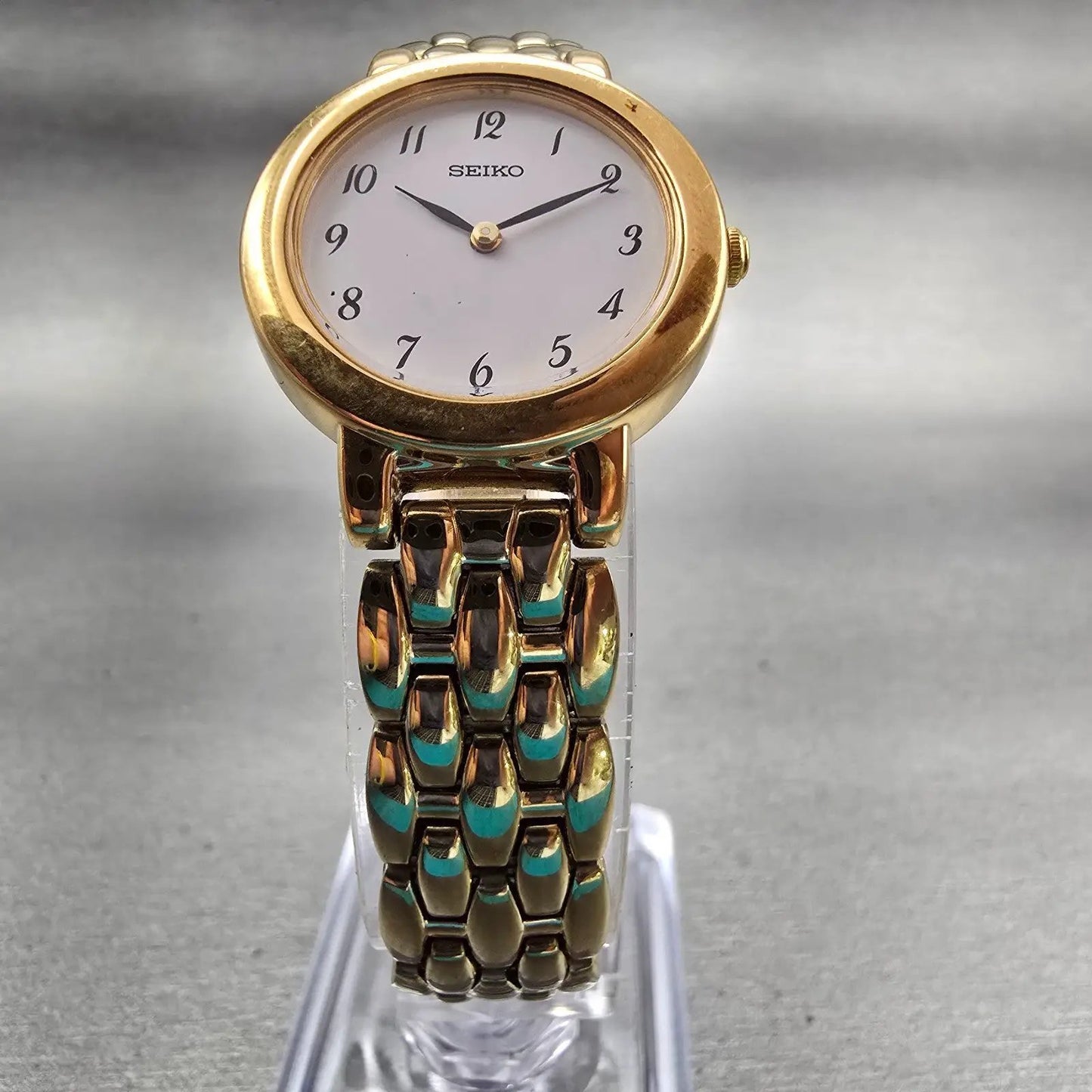 Seiko Watch Women 24mm White Dial Gold Tone Round 1N00-1E19 New Battery Vintage5
