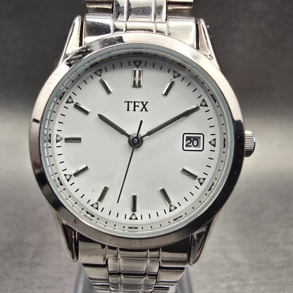 Bulova TFX Watch Women 26mm White Dial Silver Tone Date Round 36M100 New Battery1