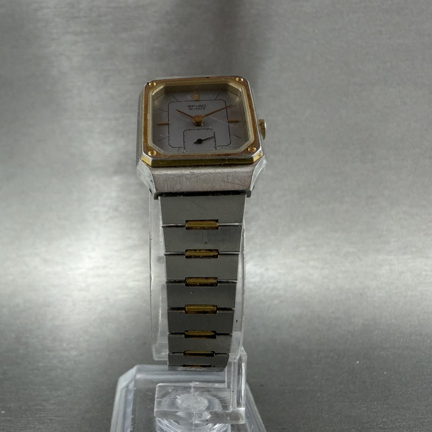 Seiko Tank Watch Women 20mm Silver Dial Two Tone Rectangle 14285089 New Battery5