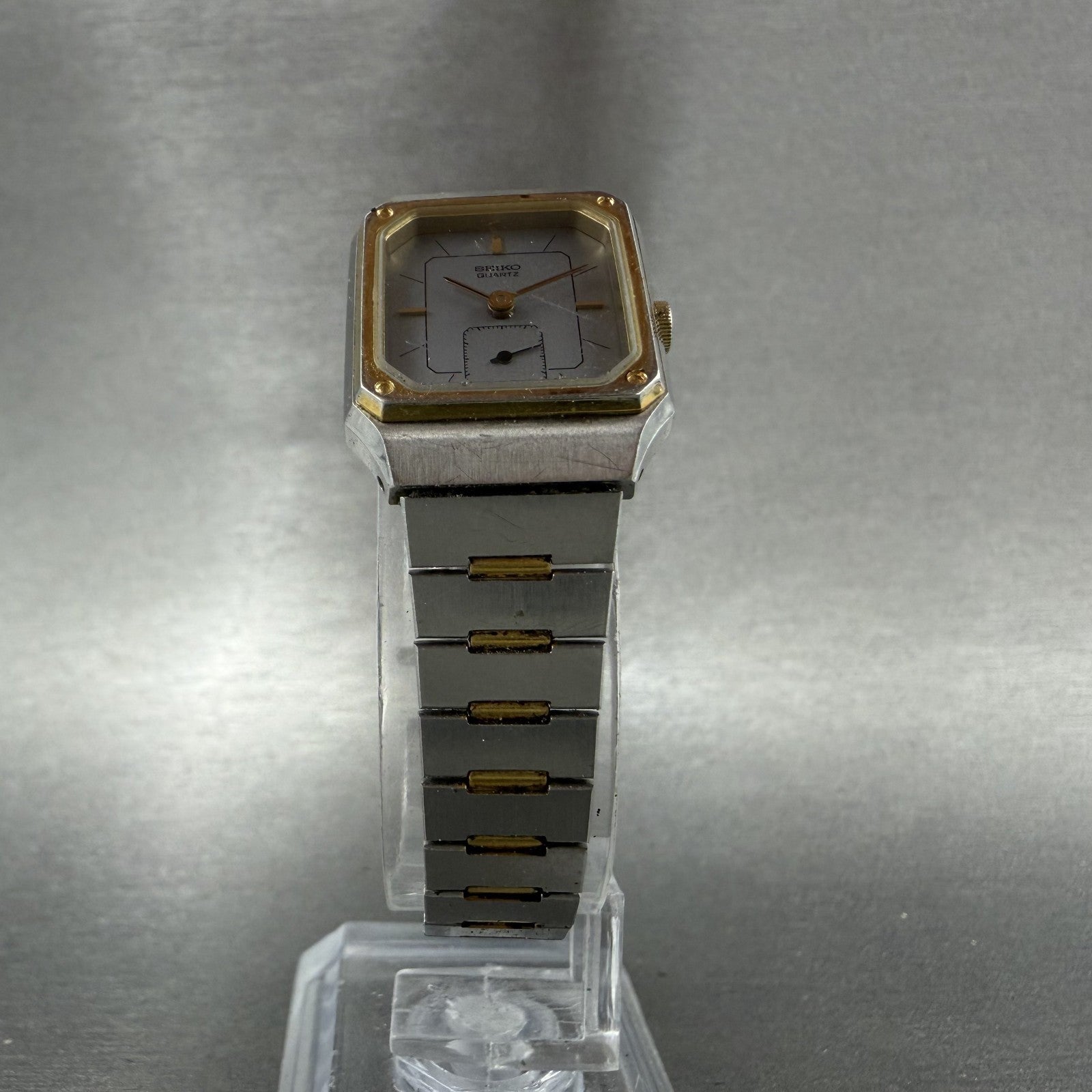 Seiko Tank Watch Women 20mm Silver Dial Two Tone Rectangle 14285089 New Battery5