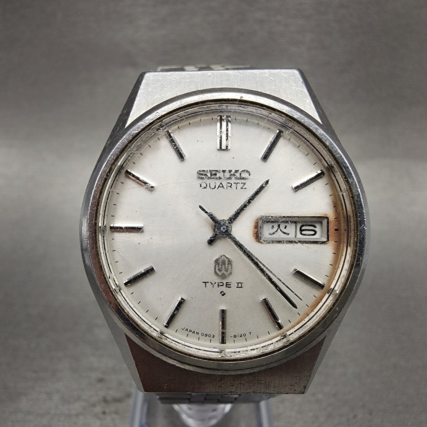 Seiko Type II Watch Men 36mm Silver Dial Silver Tone 09038120 New Battery READ!0
