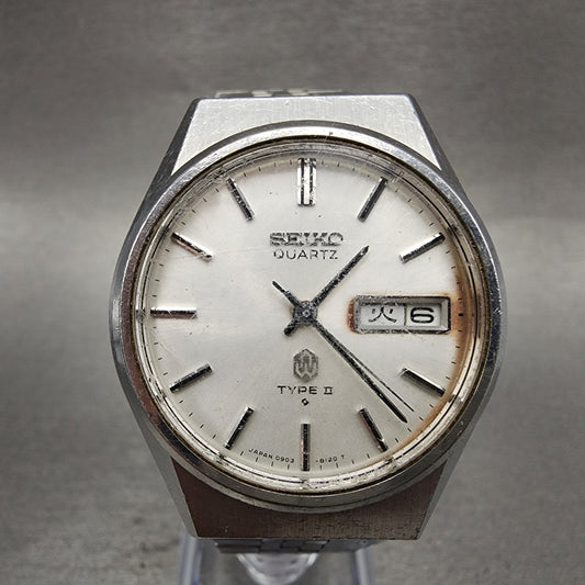 Seiko Type II Watch Men 36mm Silver Dial Silver Tone 09038120 New Battery READ!0