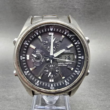 Casio Wave Ceptor WVQ-500 Watch Men 42mm Gray Dial Titanium Alarm Chrono PARTS0