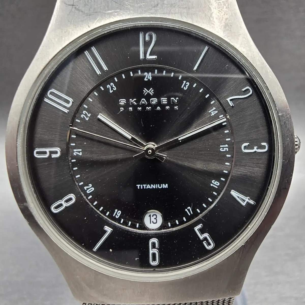 Skagen Watch Men 37mm Black Dial Titanium Date Round 233XLTTM New Battery FTG1