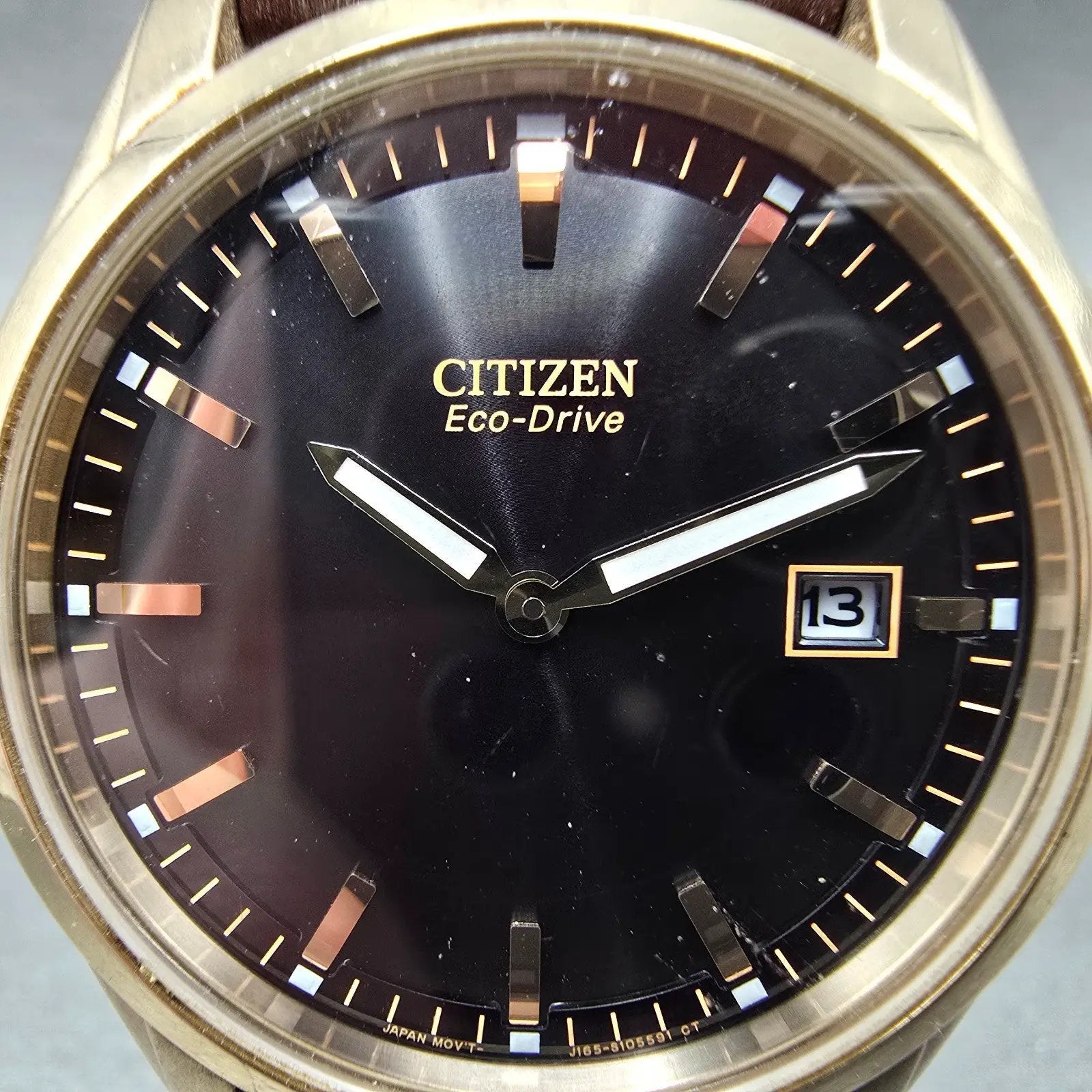 Citizen Eco-Drive Watch Men 40mm Black Dial Rose Gold Tone Date J165-S070937 Run1