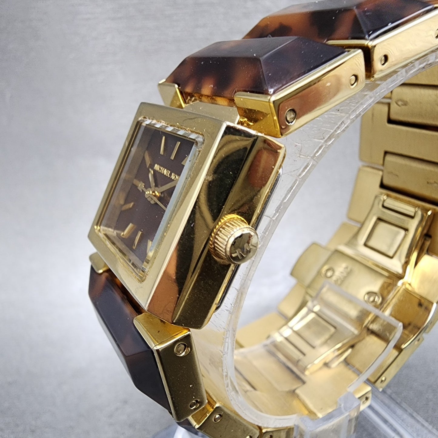 Michael kors Watch Women 25mm Brown Dial Gold Tone Rectangle MK4250 New Batt2