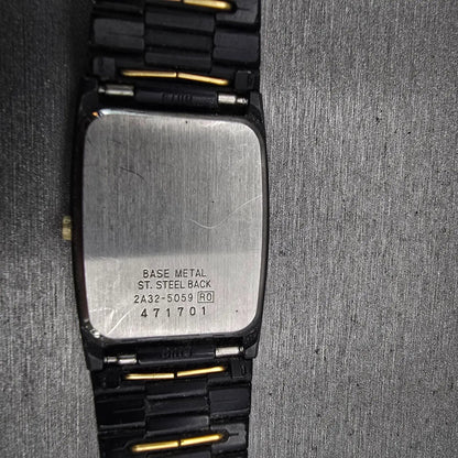 Seiko Watch Men 25mm Black Dial Black Tone Date Rectangle 2A32-5059 New Battery10