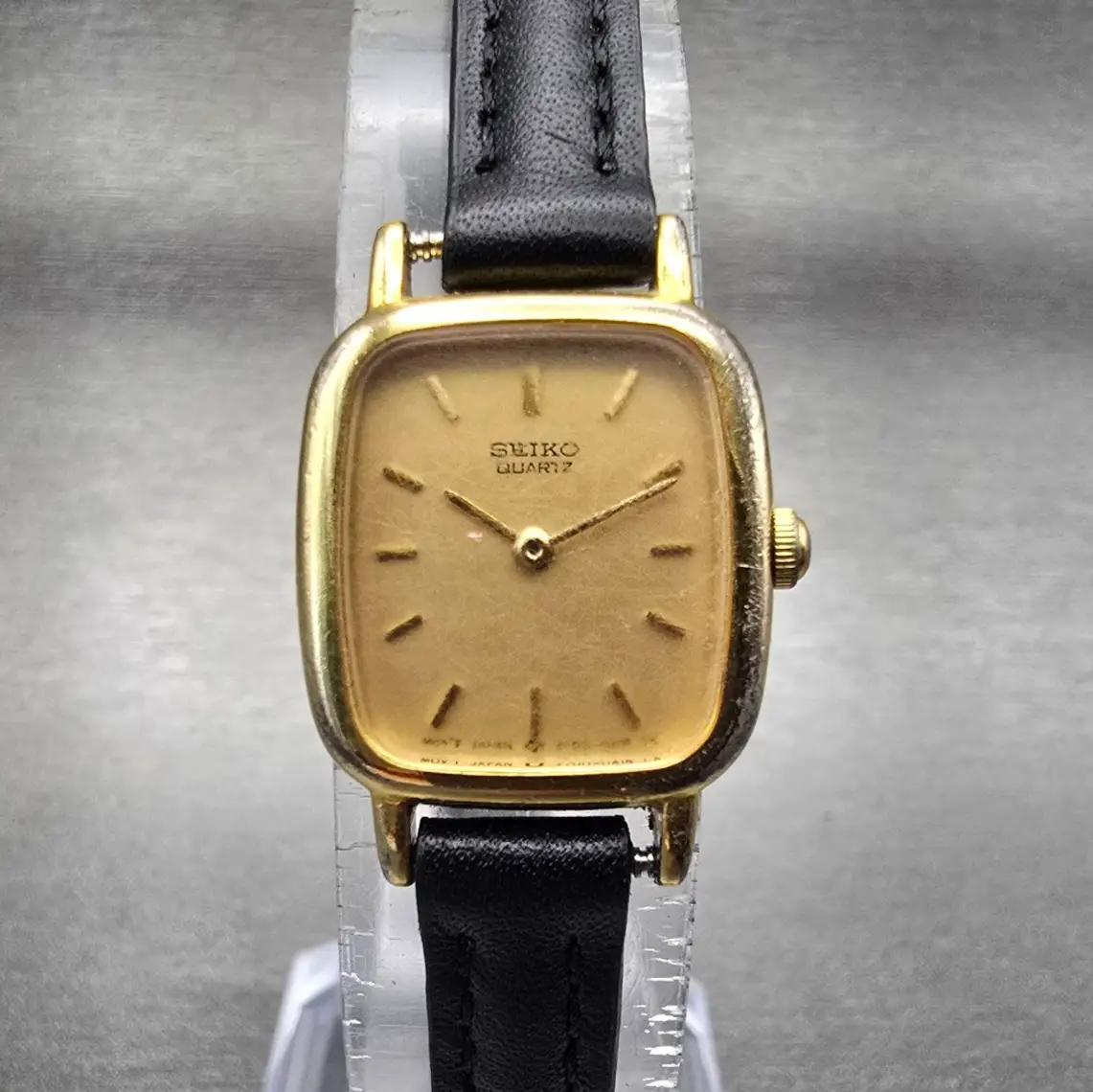 Seiko Watch Women 17mm Gold Dial Gold Tone Rectangle 2Y00-5A09 New Battery VTG0