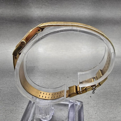 Seiko Watch Women 13mm Gold Dial Gold Tone Rectangle 2E20-6130 New Battery VTG6