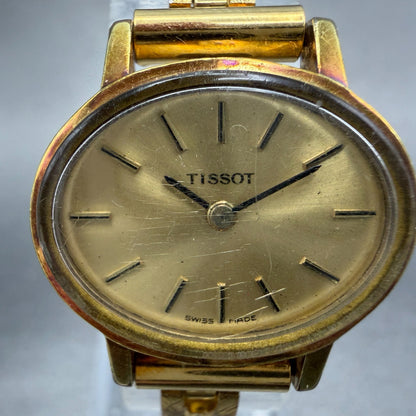 Tissot Watch Women 23mm Gold Dial Gold Plated Manual Wind Runs Oval PARTS!!!!!!!1