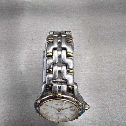 Seiko Watch Women 27mm White Dial Two Tone Date Round 7N82-0599 New Battery VTG4