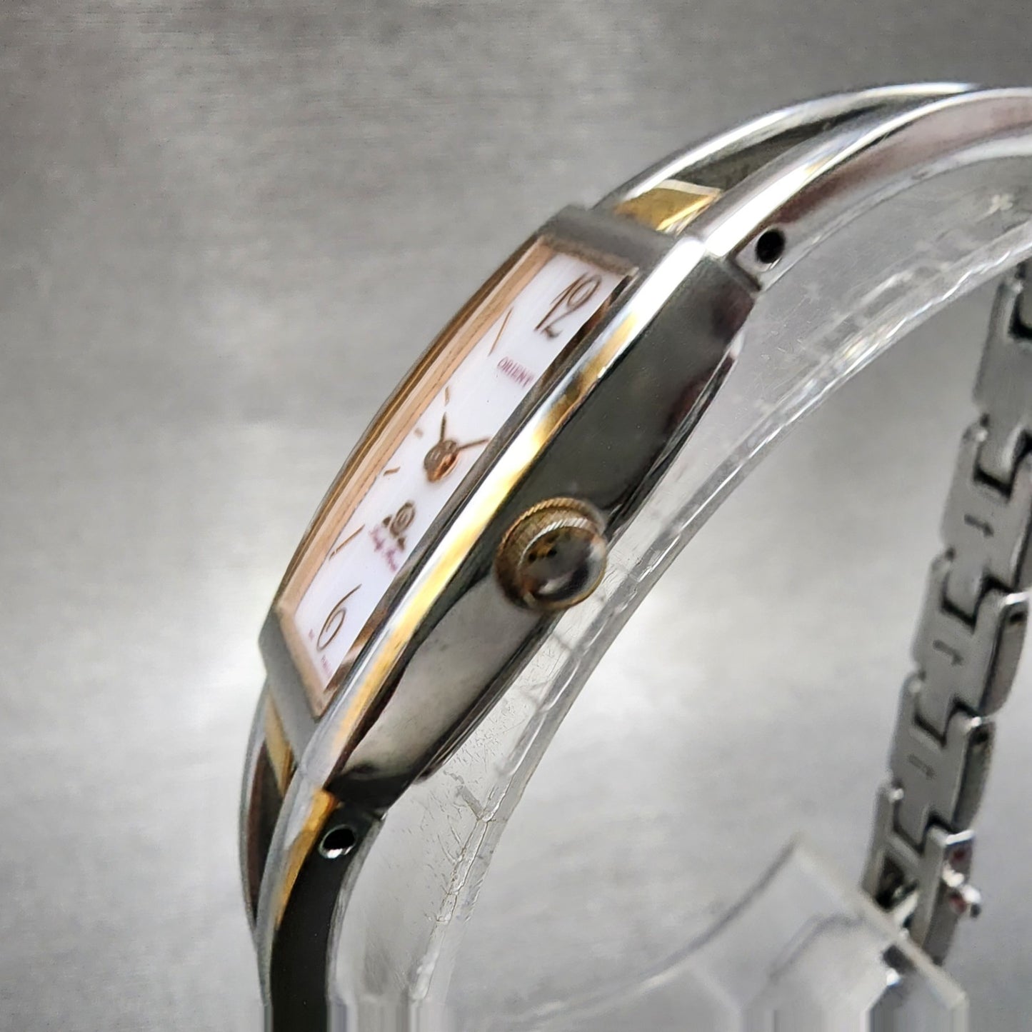 Orient Lady Rose Watch Women 13mm MOP Dial Two Tone Rectangle New Battery2
