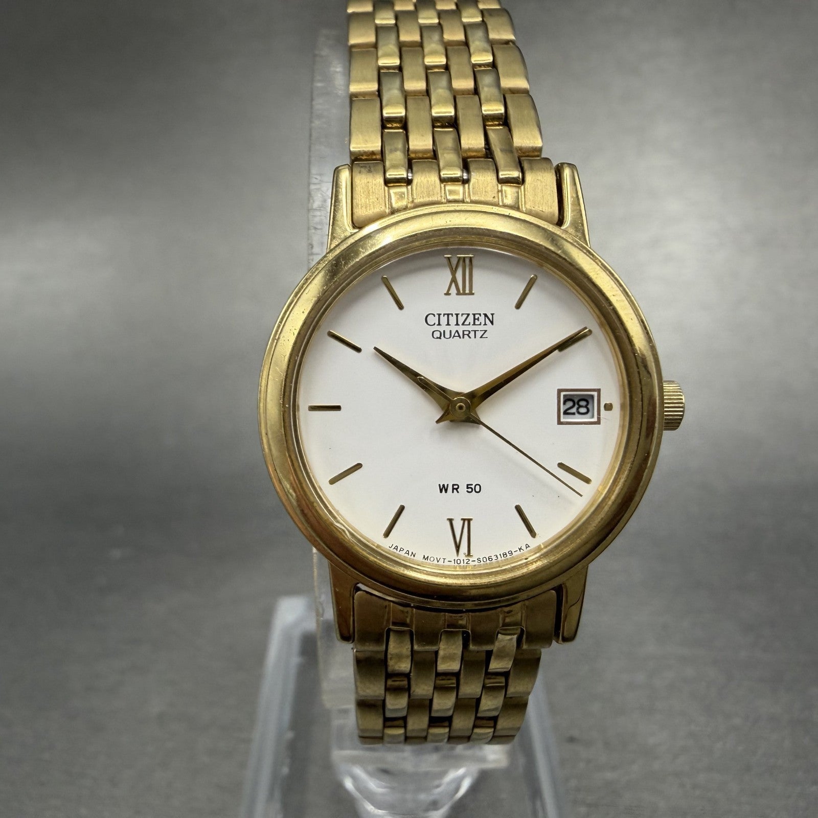 Citizen Watch Women 23mm White Dial Gold Tone Date Round 1012-S038561 New Batt0