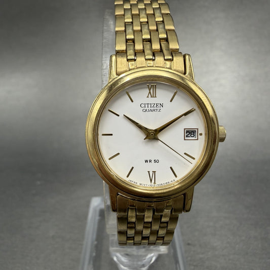 Citizen Watch Women 23mm White Dial Gold Tone Date Round 1012-S038561 New Batt0