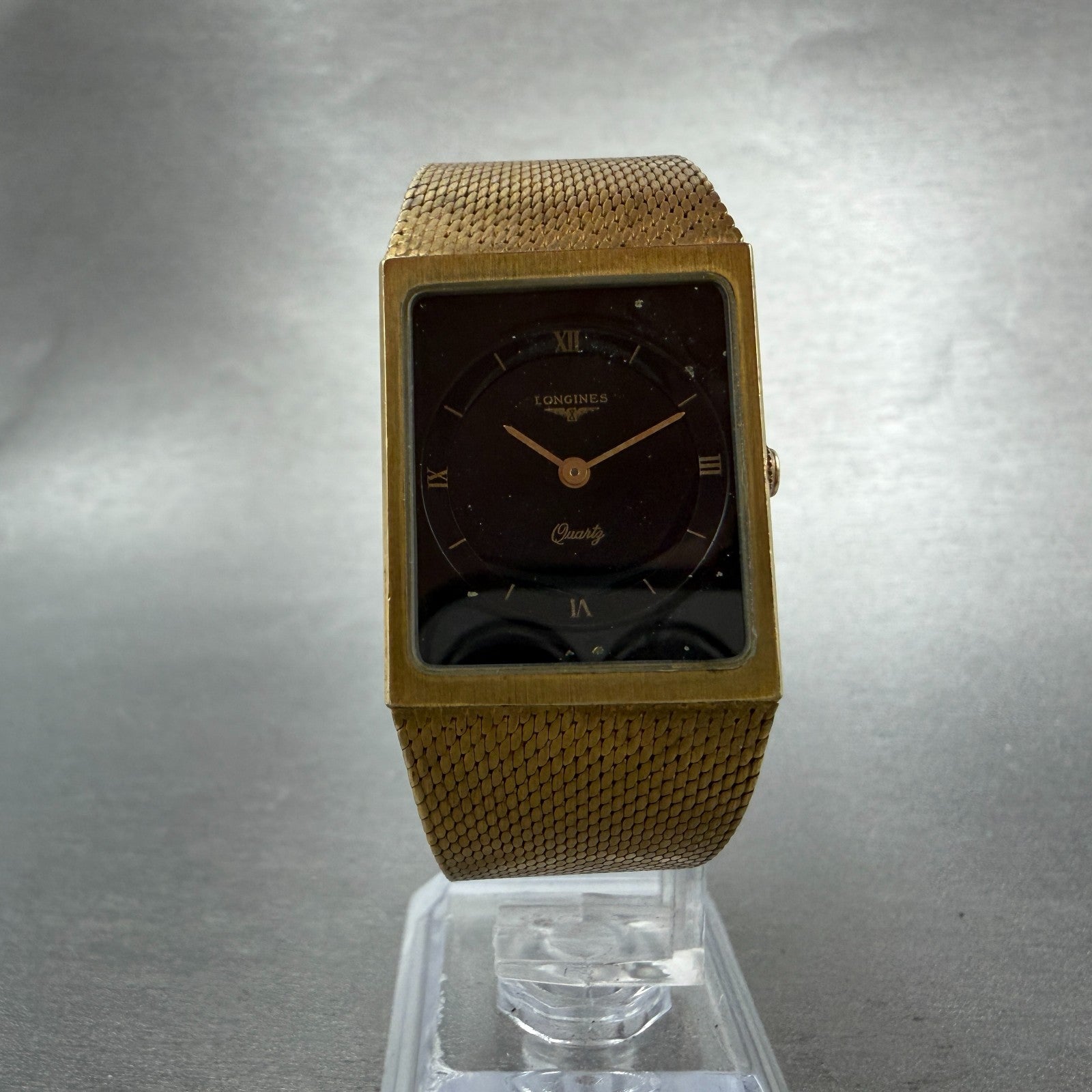 Longines Tank Watch Men 24mm Black Dial Gold Tone Rectangle New battery VTG ABD5