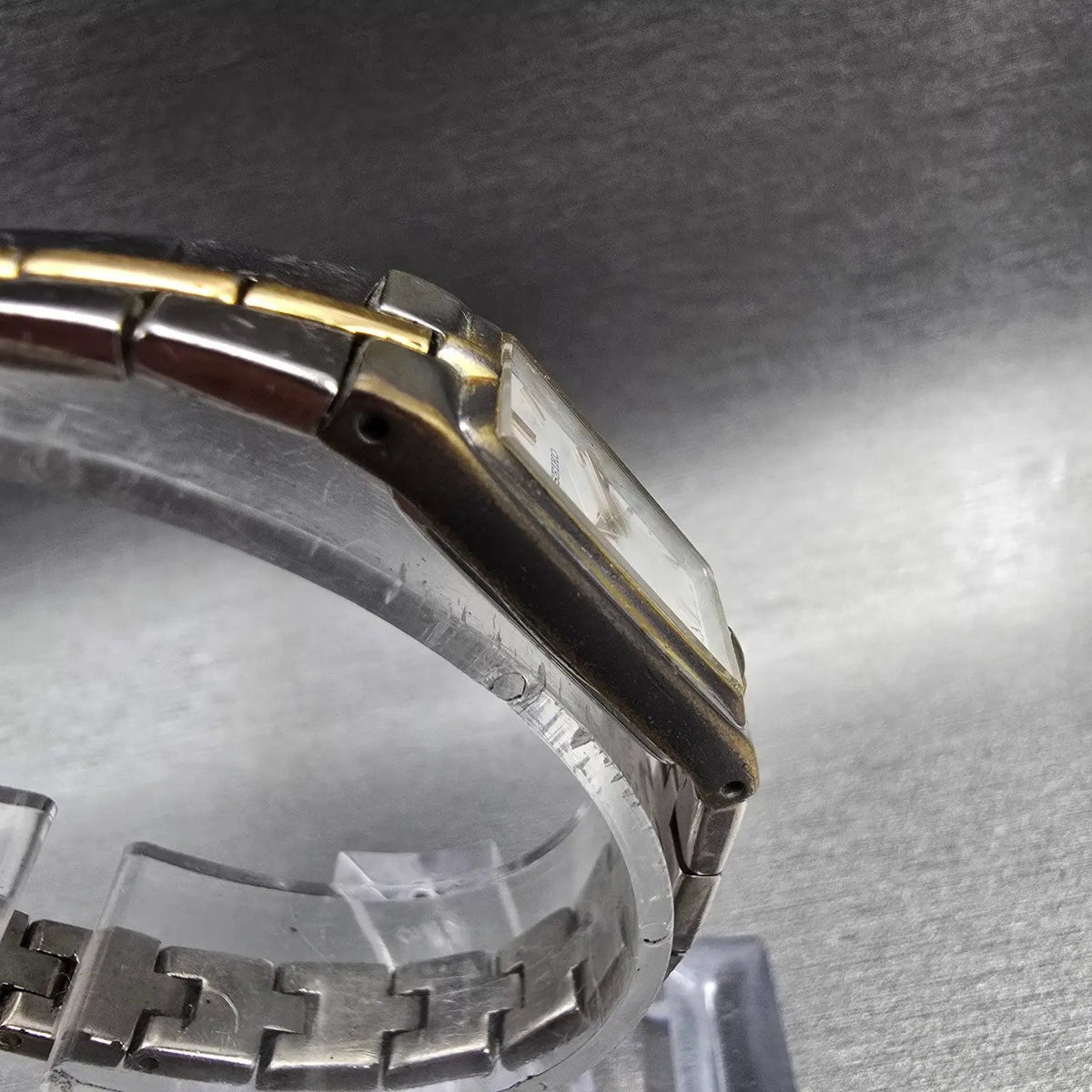 Seiko Watch Women 13mm White Dial Two Tone Rectangle 2E20-7479 New Battery JP23