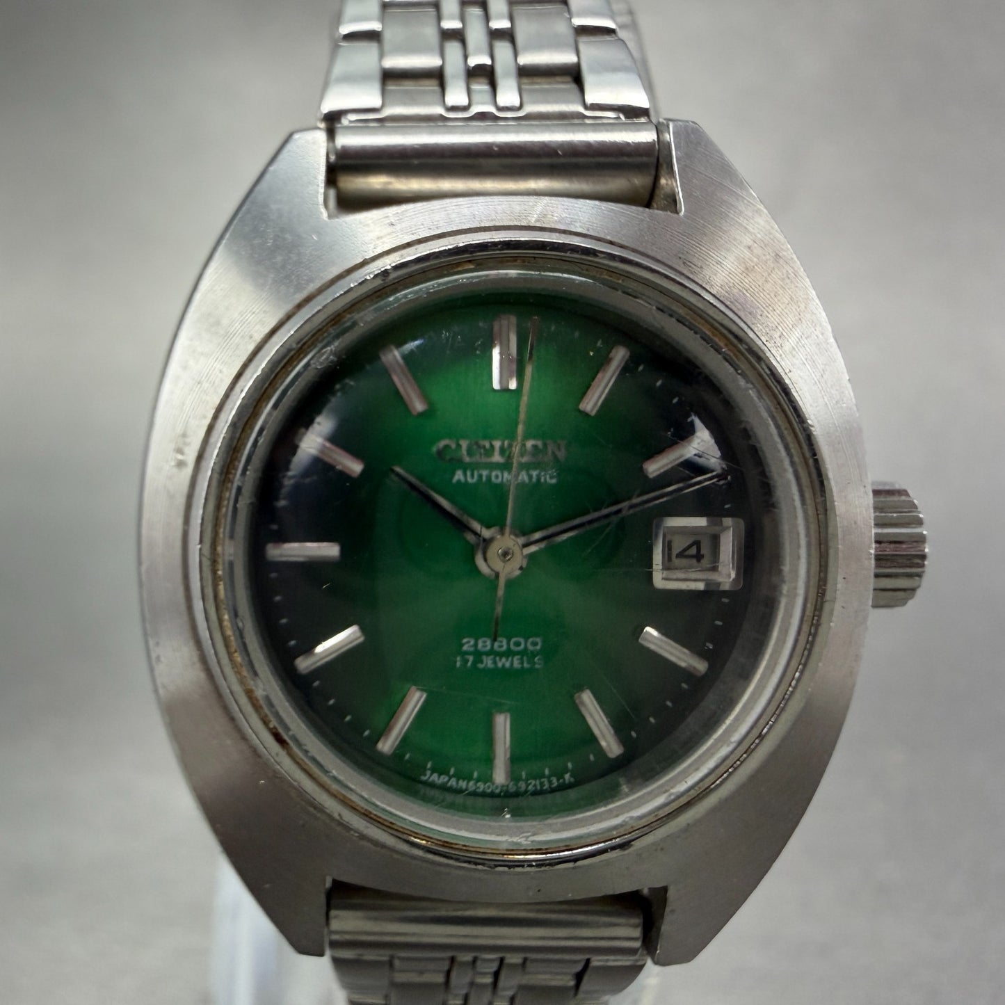 Citizen Automatic Watch Women 26mm Green Dial Silver Tone Date 4-690834 Runs2