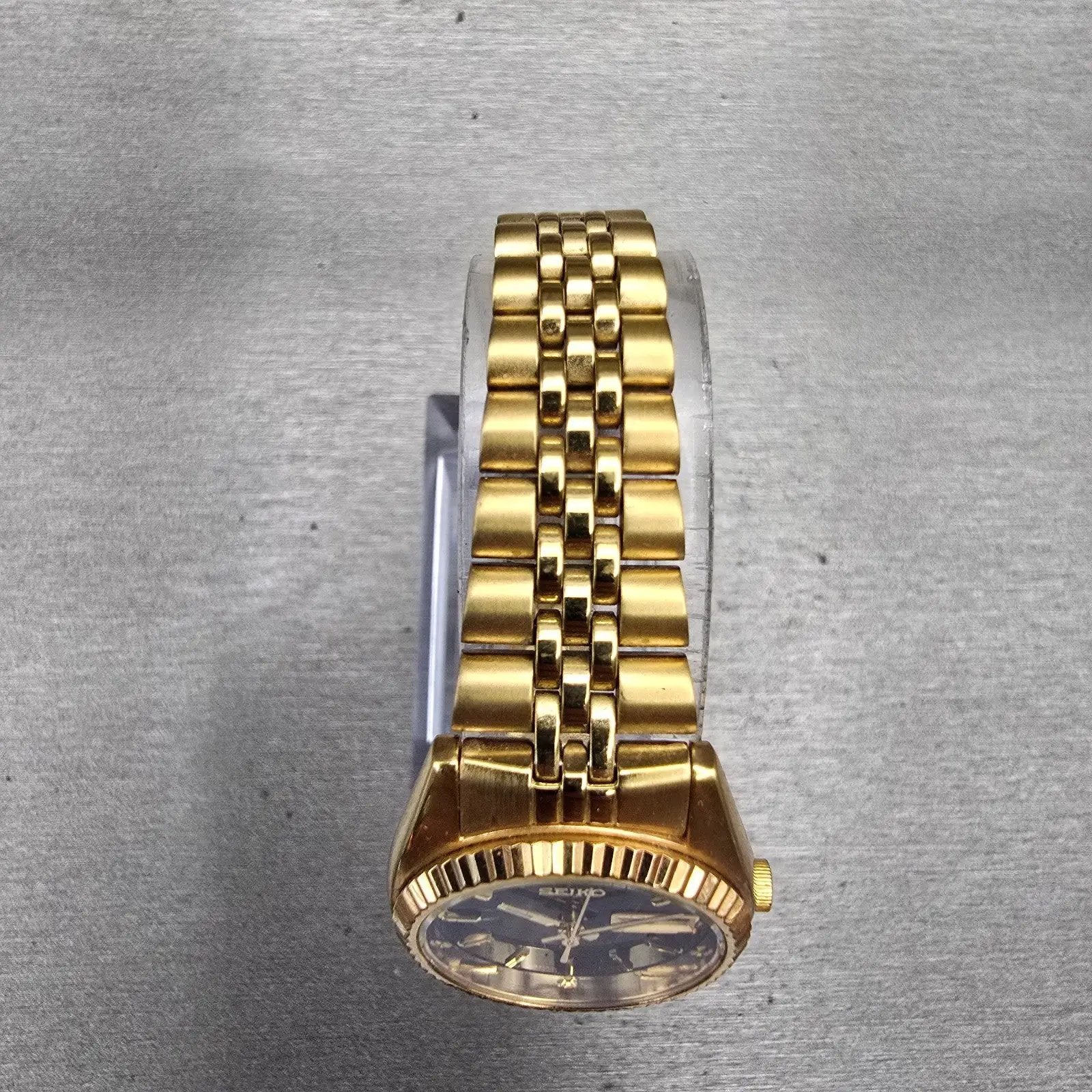 Seiko President Watch Women 24mm Black Dial Gold Tone Daydate 7N83-0041 New Batt4