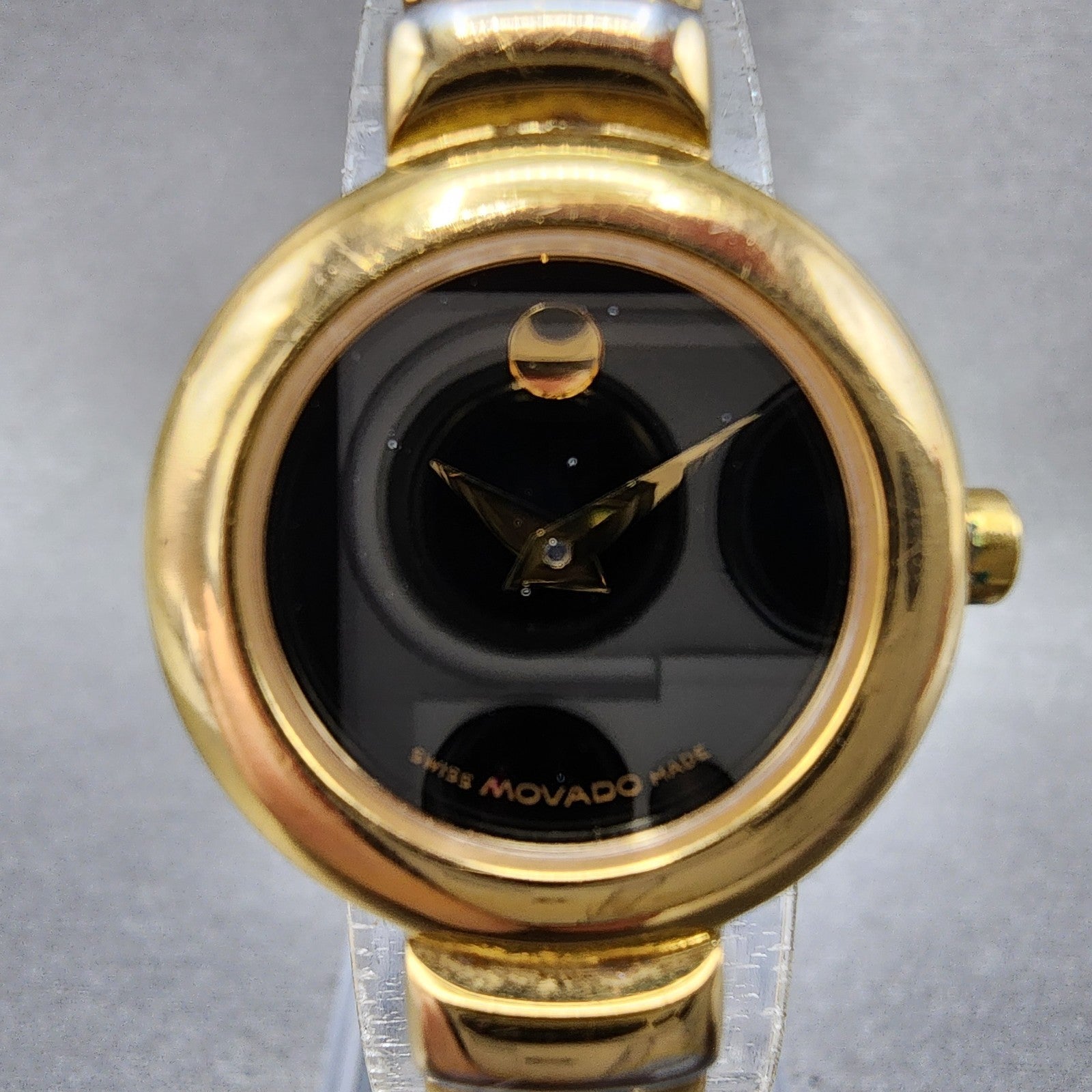 Movado Harmony Watch Women 23mm Black Dial Gold Tone 88.A1.809.A New Battery1