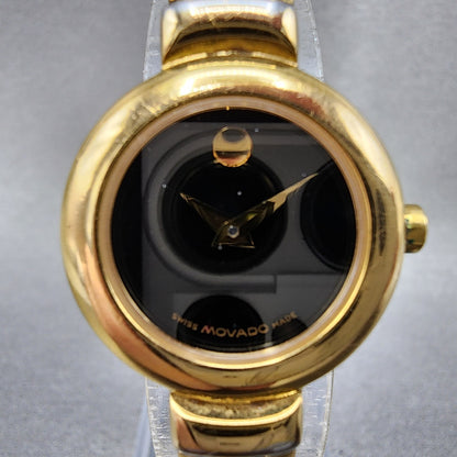 Movado Harmony Watch Women 23mm Black Dial Gold Tone 88.A1.809.A New Battery1