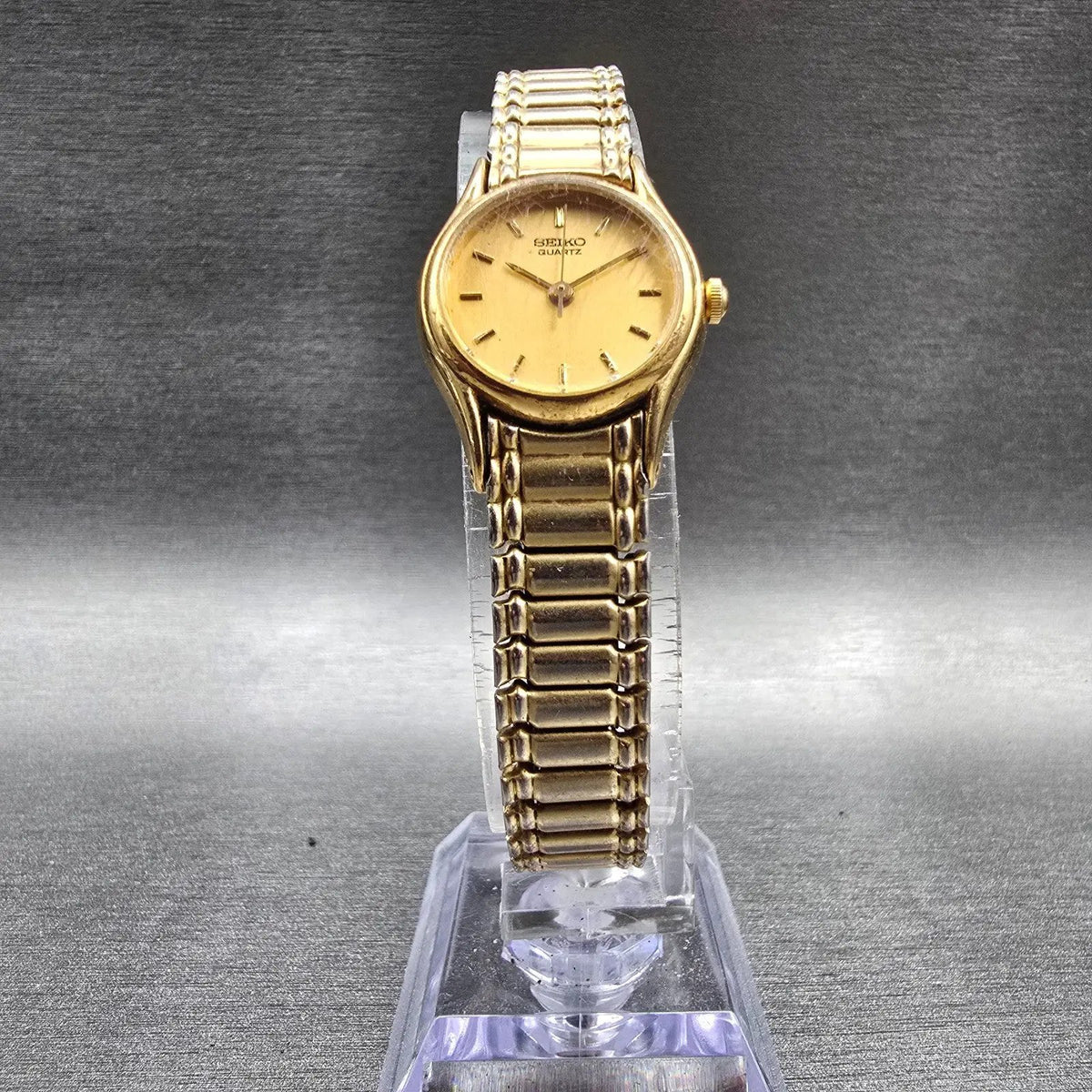Seiko Watch Women 20mm Gold Dial Gold Tone Round 1N01-0E19 New Battery VTG JP235