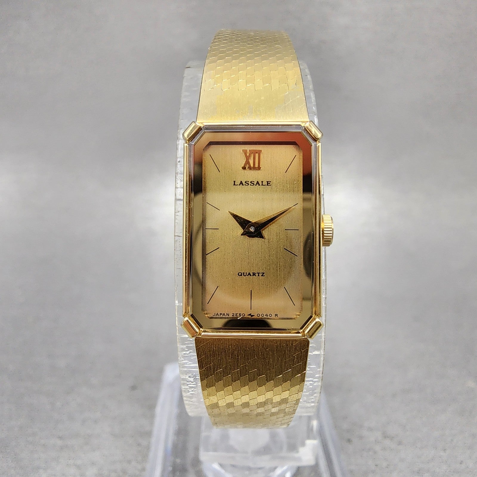 Seiko Lassale Tank Watch Women 13mm Champagne Dial Gold Tone 2e505029 New Bat0