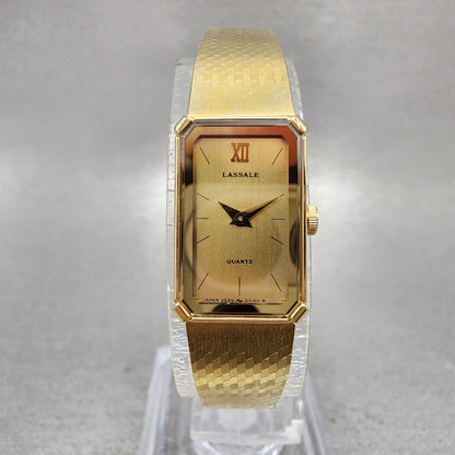 Seiko Lassale Tank Watch Women 13mm Champagne Dial Gold Tone 2e505029 New Bat0