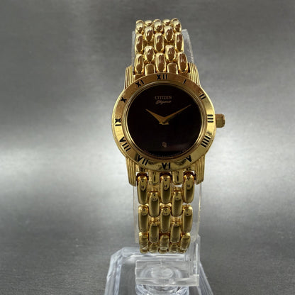 Citizen Elegance Watch Women 22mm Black Dial Gold Tone Round 5420-S26003 Newbat5