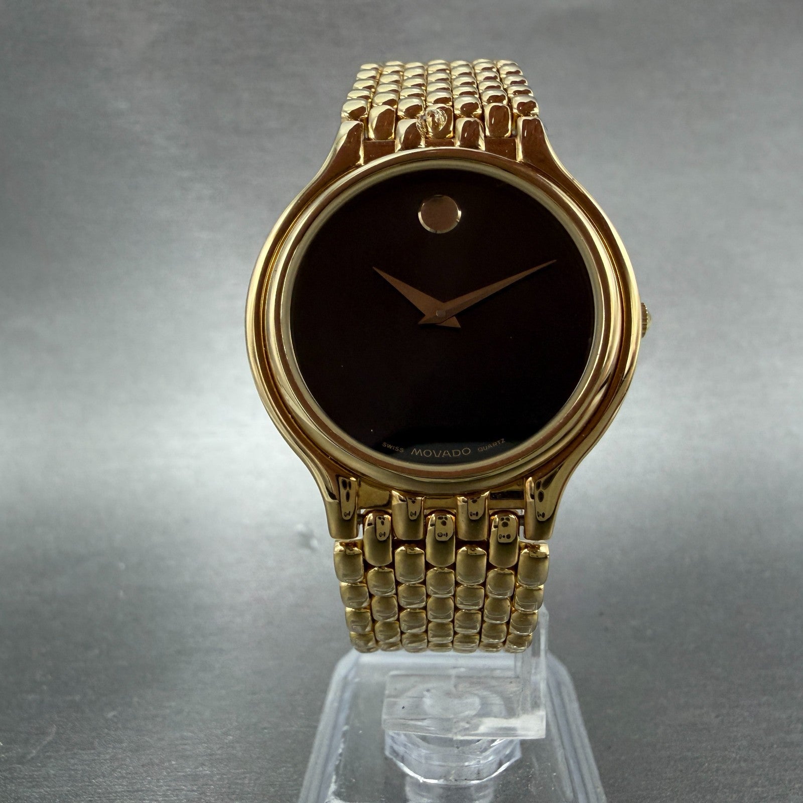 Movado Museum Watch Men 32mm Black Dial Gold Tone Round 87-85-866 New Battery7