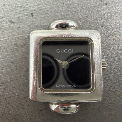 Gucci 1900L Watch Women 19mm Black Dial Silver Tone Square New Battery NO BAND1