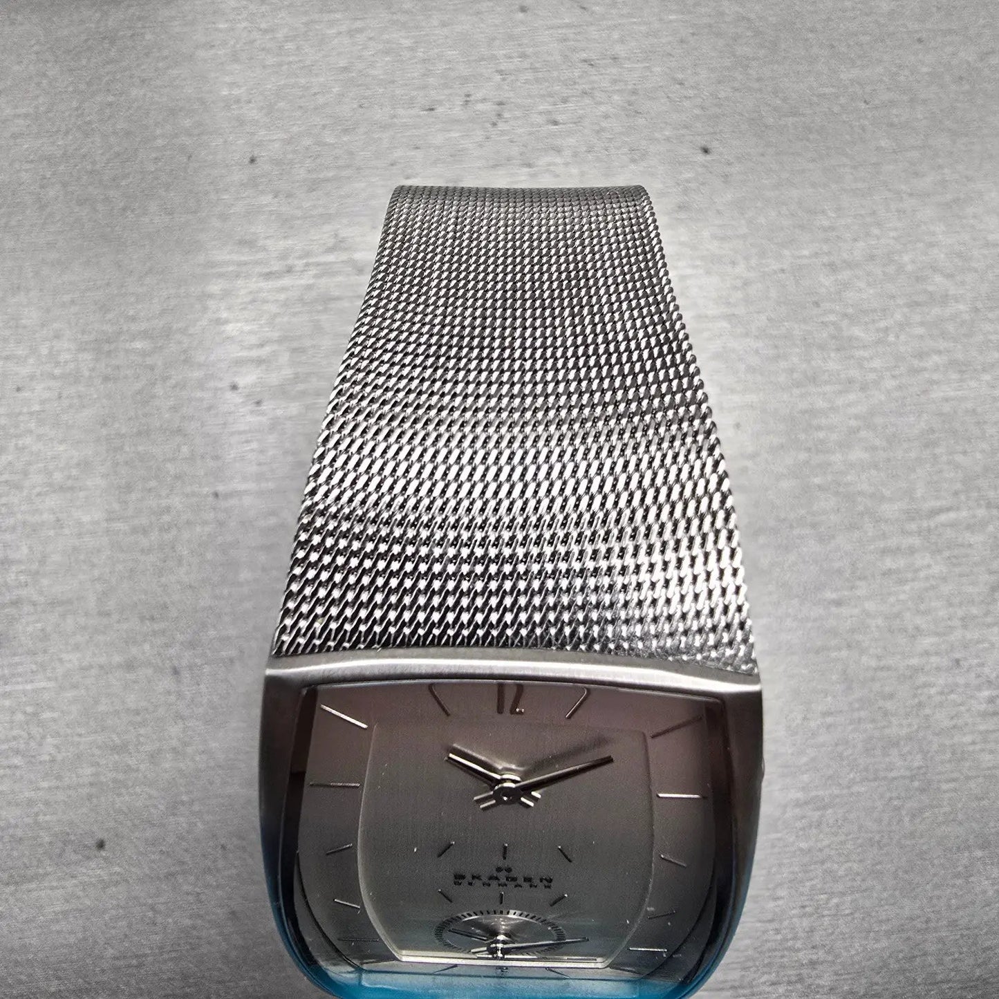 Skagen Dual Time Watch Men 30mm Silver Dial Silver Tone Rectangle 281LSS New Bat4