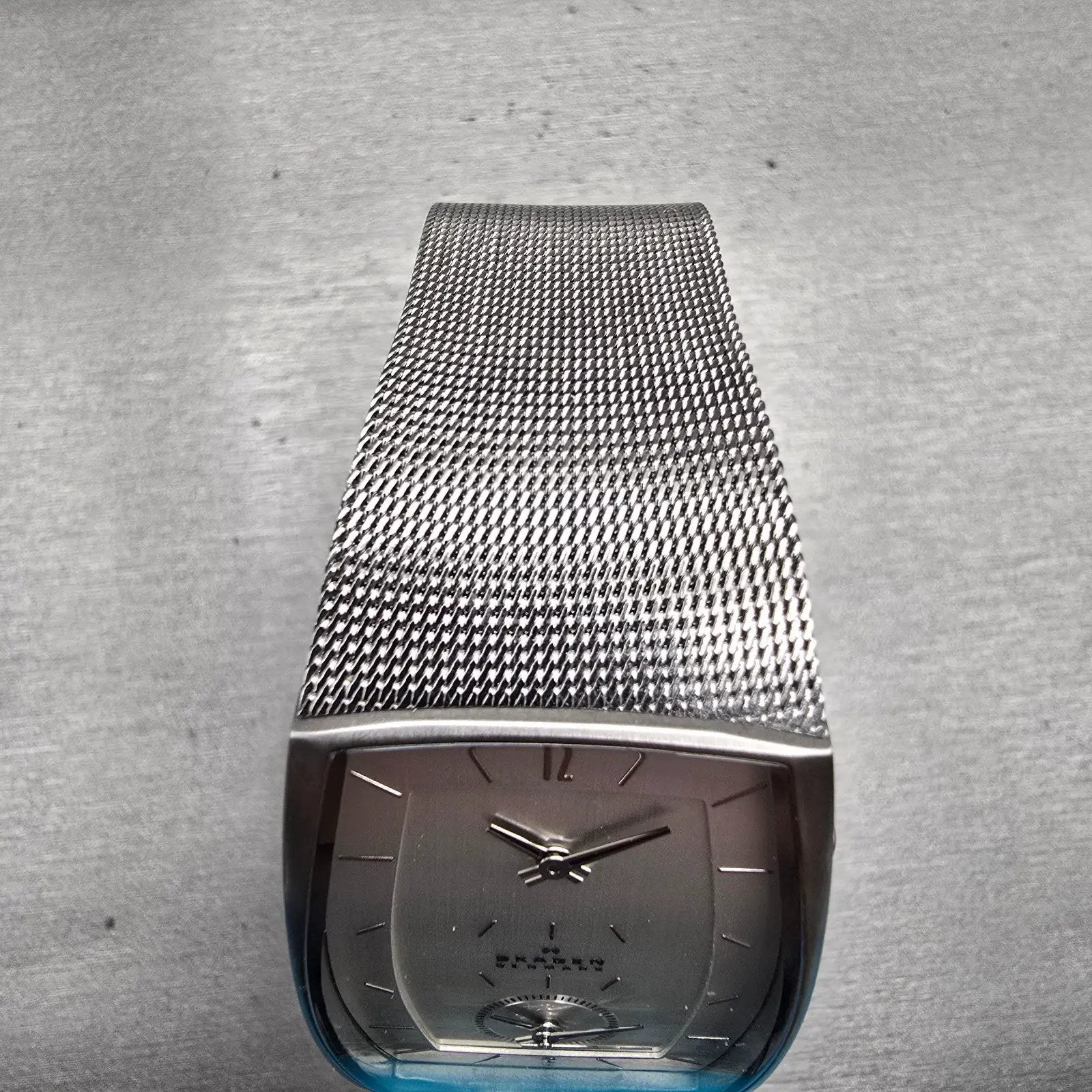 Skagen Dual Time Watch Men 30mm Silver Dial Silver Tone Rectangle 281LSS New Bat4