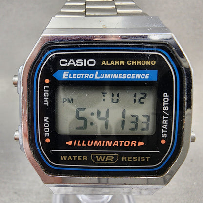 Casio A168 Illuminator Watch Men 36mm Digital Silver Tone Alarm Chrono New Batt1