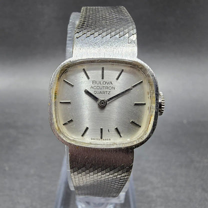 Bulova Accutron Watch Women 20mm Silver Dial SilverTone Rectangle P0 PARTS0