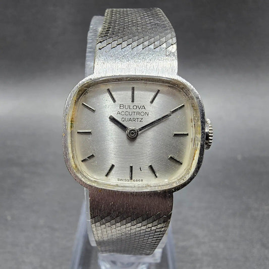 Bulova Accutron Watch Women 20mm Silver Dial SilverTone Rectangle P0 PARTS0