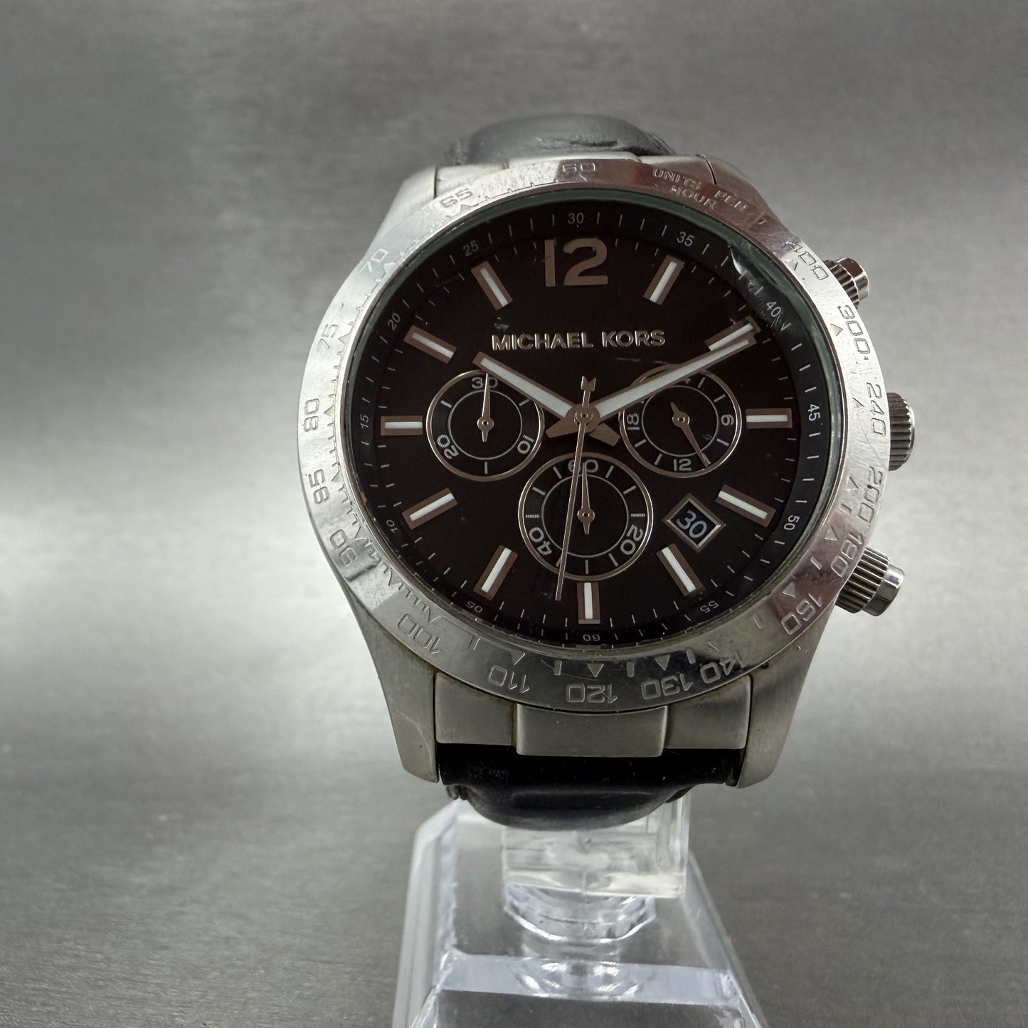 Michael Kors Layton Chronograph Watch Men 44mm Black Dial Steel MK-8215 NewBat5