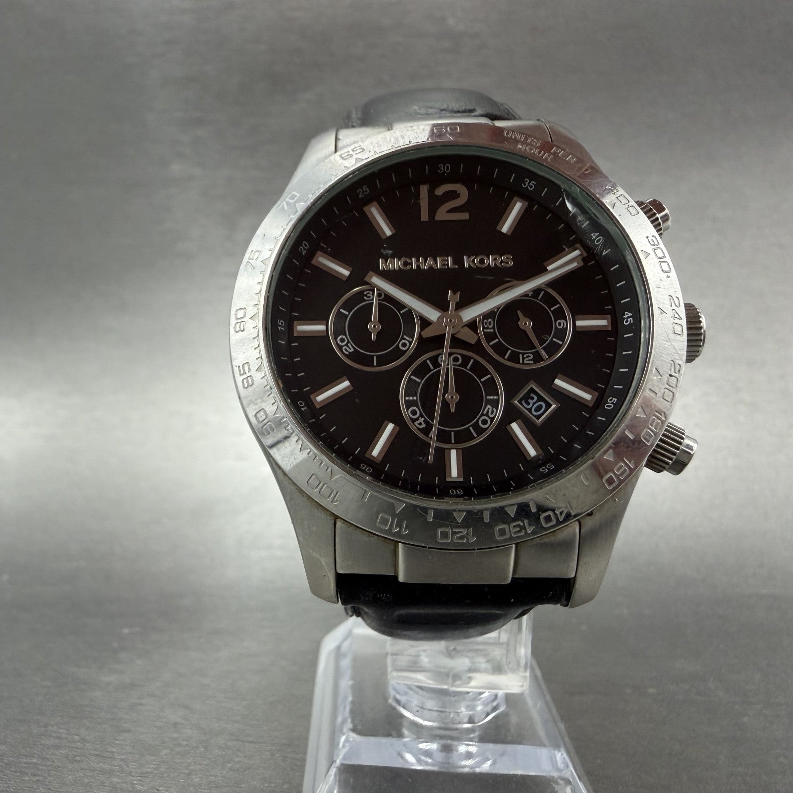 Michael Kors Layton Chronograph Watch Men 44mm Black Dial Steel MK-8215 NewBat5
