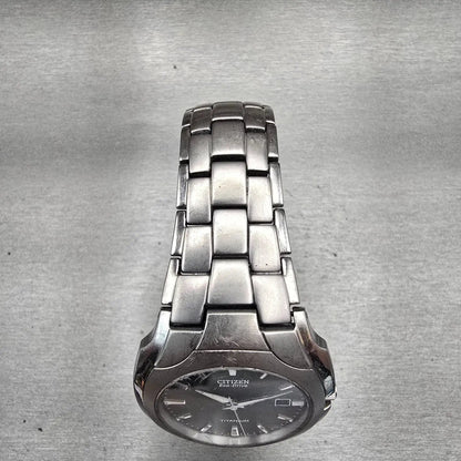 Citizen Eco-Drive Watch Men 39mm Black Dial Titanium Date E111-S049610 Works4