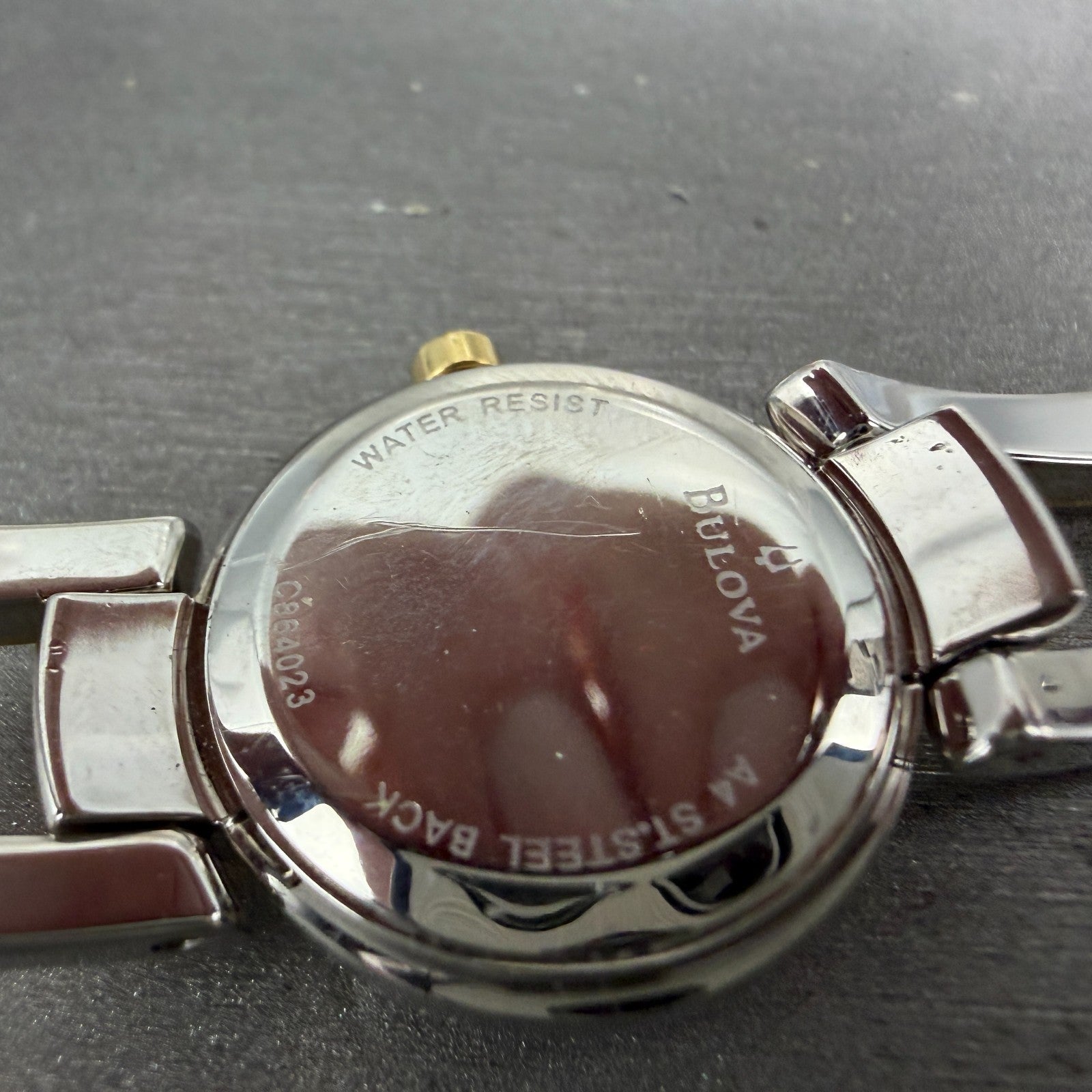 Bulova Watch Women 22mm MOP Dial Two Tone Round 98T80 Bangle New Battery ABCD1239