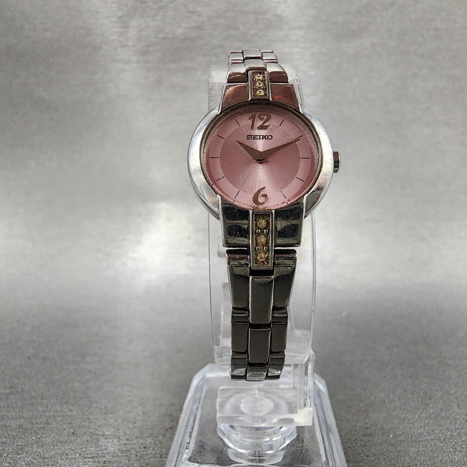 Seiko Watch Women 20mm Pink Dial Silver Tone Round 1n000sj0 New Battery5